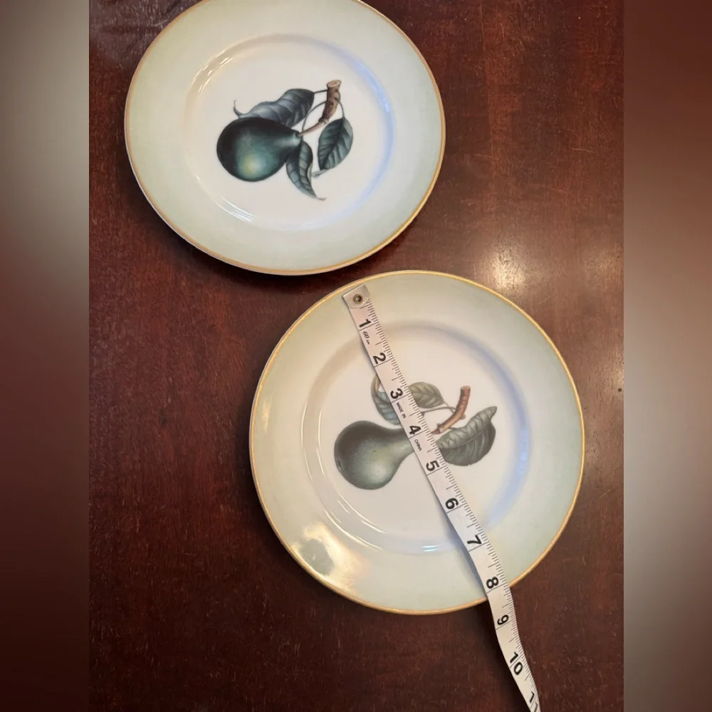 Williams Sonoma BUNDLE of 2 plates 8” diameter Salad Dessert Green Pear. EUC!